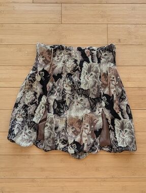 Fashion Brand Company Cat Tapestry Mini Skirt in Black, Brown, Cream